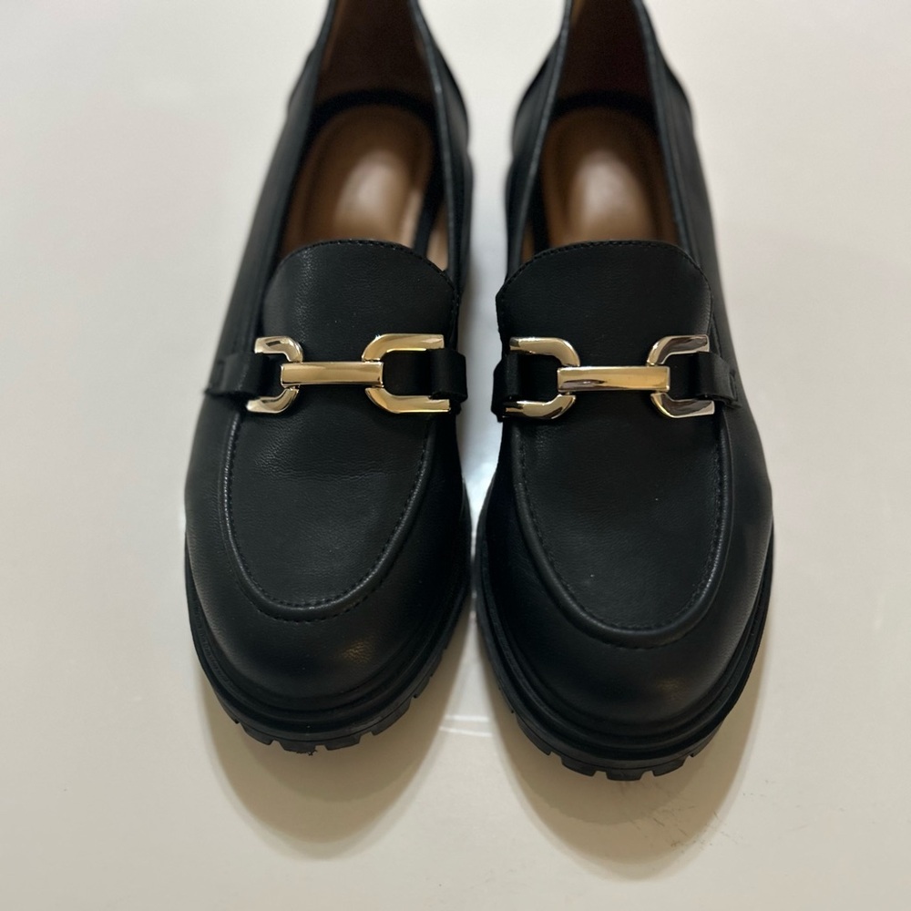 Rachel Zoe Black and Gold Loafers with Signature Horsebit - Picture 2 of 4